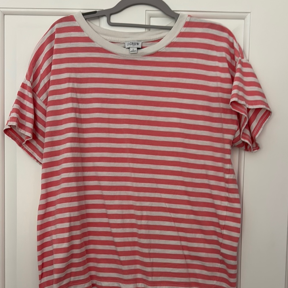 J. Crew Coral and White Striped Tee